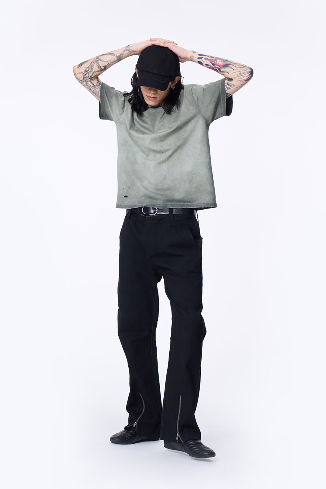 SILVER NINE - Cropped Dyed Logo Tee - Ripe Olive