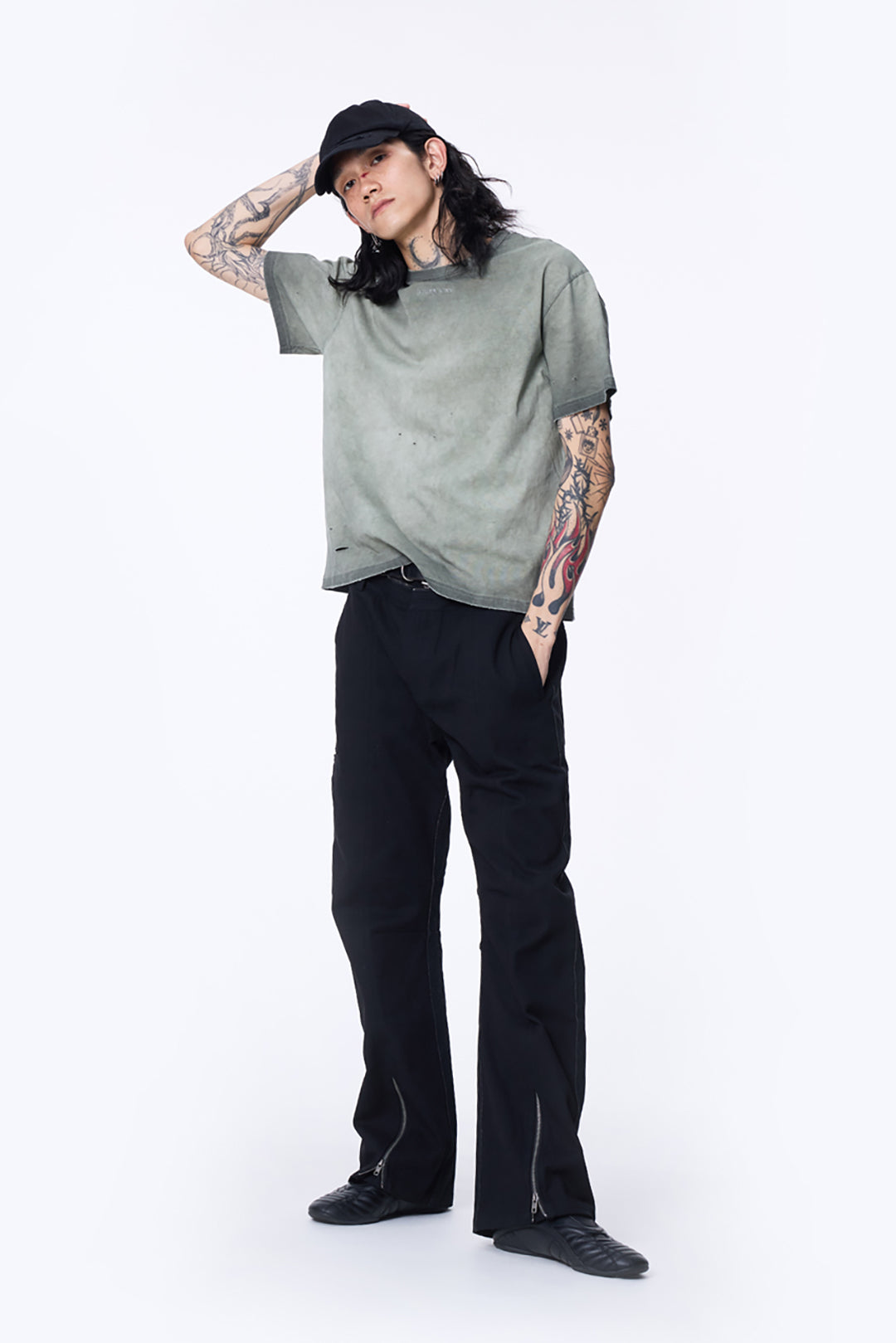 SILVER NINE - Cropped Dyed Logo Tee - Ripe Olive