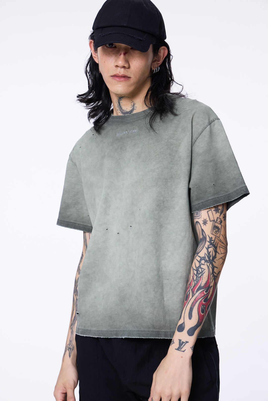 SILVER NINE - Cropped Dyed Logo Tee - Ripe Olive