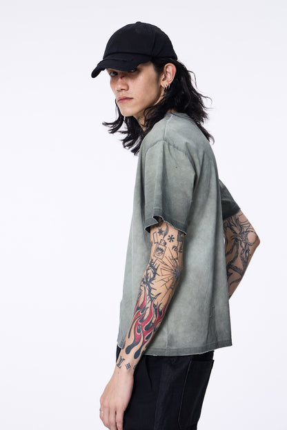SILVER NINE - Cropped Dyed Logo Tee - Ripe Olive