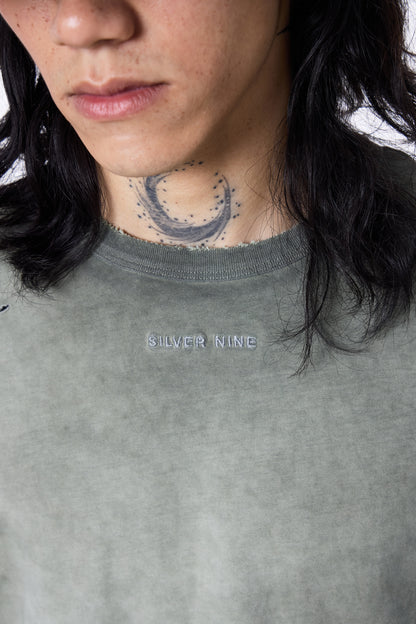 SILVER NINE - Cropped Dyed Logo Tee - Ripe Olive