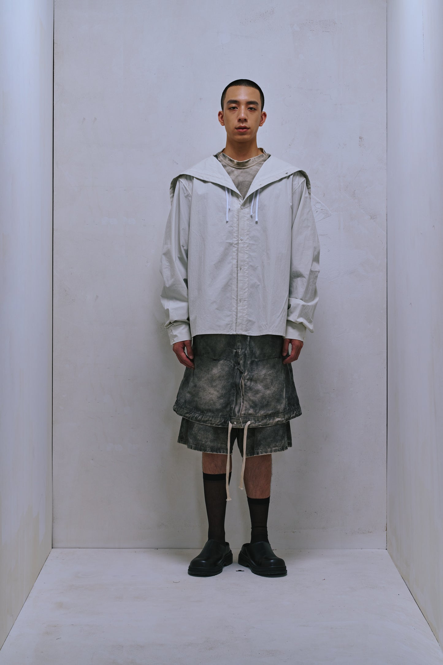 ENCALVE - NAVAL HOOD LONG-SLEEVE “TSFM” SHIRT - Ivory