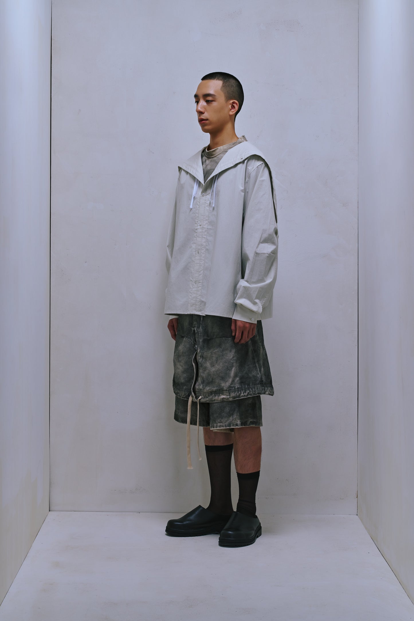 ENCALVE - NAVAL HOOD LONG-SLEEVE “TSFM” SHIRT - Ivory