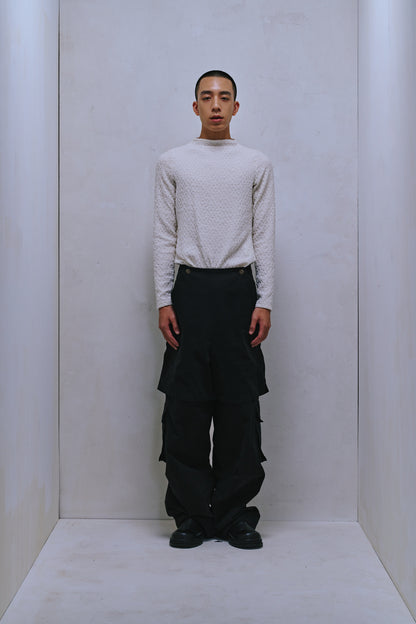 ENCLAVE - TWILL WIDE-LEG “ROO-BAG” CARGO PANTS - Black