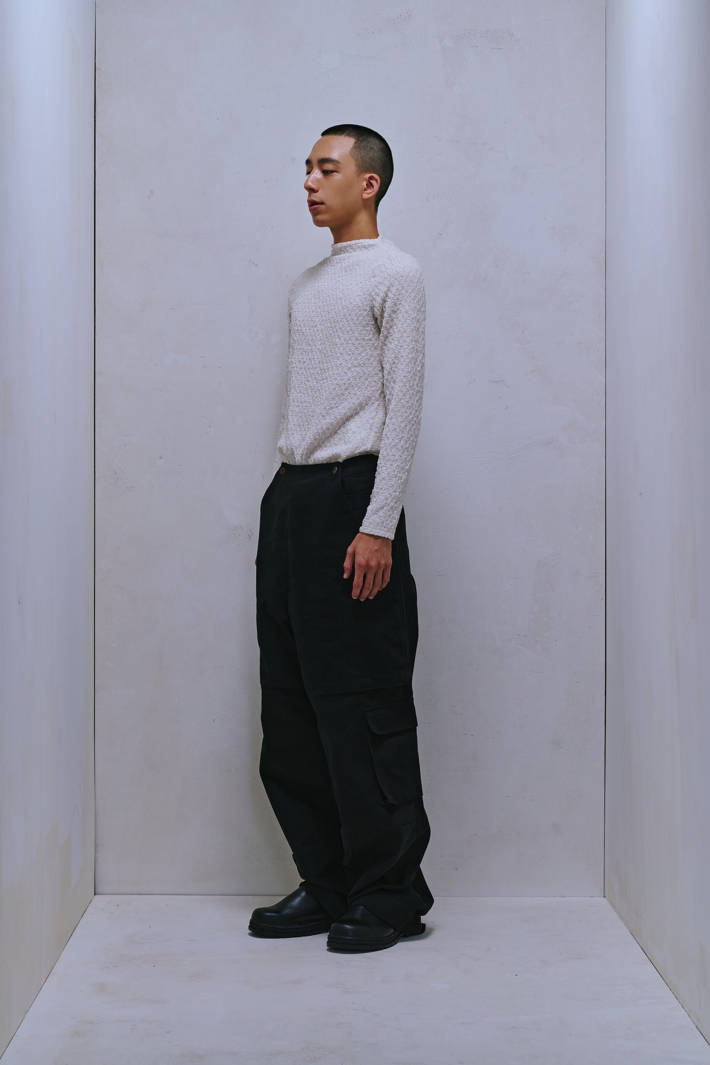 ENCLAVE - TWILL WIDE-LEG “ROO-BAG” CARGO PANTS - Black