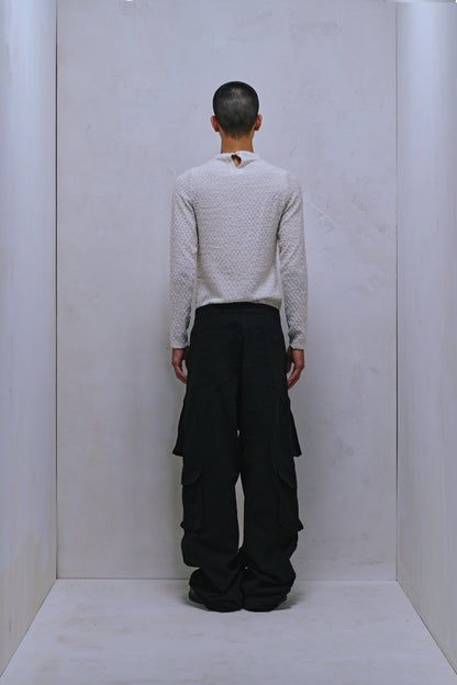 ENCLAVE - TWILL WIDE-LEG “ROO-BAG” CARGO PANTS - Black