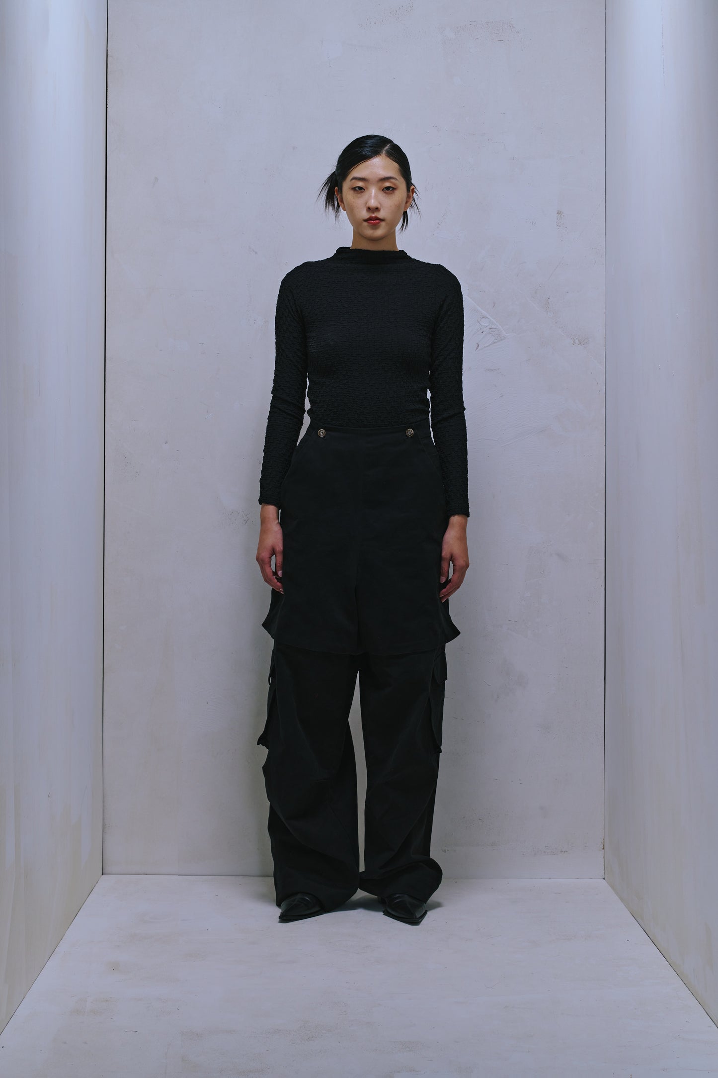 ENCLAVE - TWILL WIDE-LEG “ROO-BAG” CARGO PANTS - Black