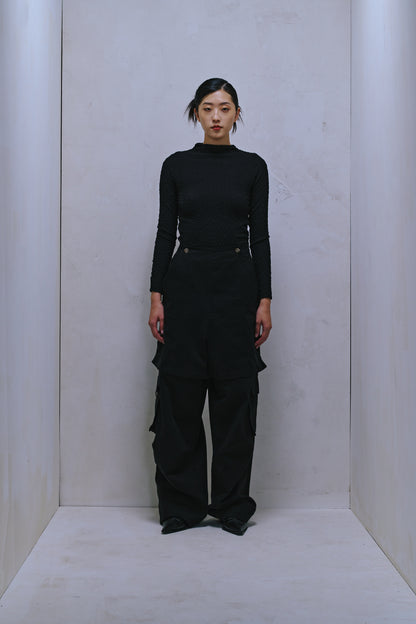 ENCLAVE - TWILL WIDE-LEG “ROO-BAG” CARGO PANTS - Black