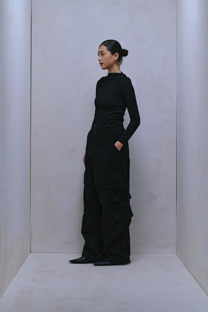 ENCLAVE - TWILL WIDE-LEG “ROO-BAG” CARGO PANTS - Black