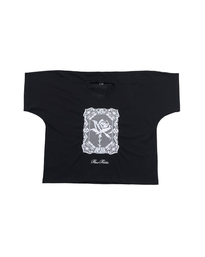 ENCLAVE - LACE-LOOKED EMBROIDERED SHORT-SLEEVE “JUST LIKE T” TEE - Black