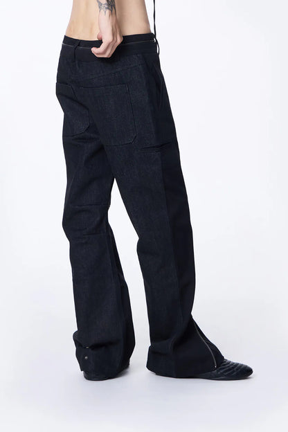 SILVER NINE - 2-Way Color-Block Zip Denim Pants