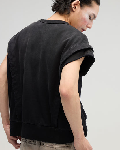 VACANT - Washed No-Sleeve Sweatshirt - Black