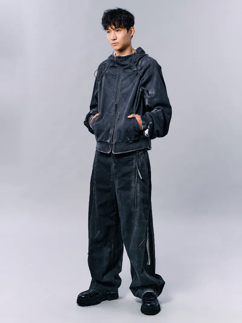 ENCALVE - OVERSIZE “WIERD” ZIPPER HOODIE - Black