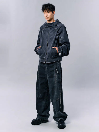 ENCALVE - OVERSIZE “WIERD” ZIPPER HOODIE - Black