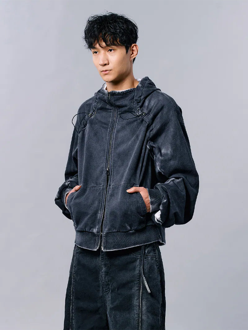 ENCALVE - OVERSIZE “WIERD” ZIPPER HOODIE - Black