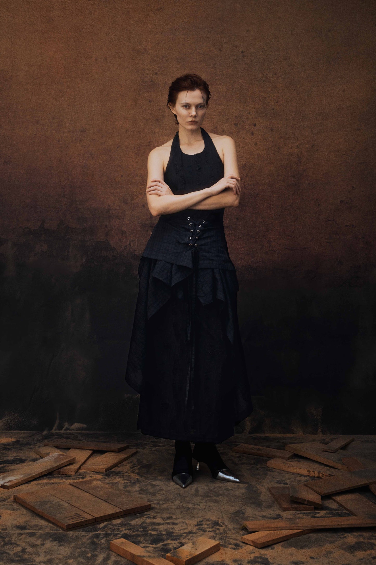 ENCLAVE - TWO-PIECE SLIM FIT “WIERD” LONG DRESS - Black