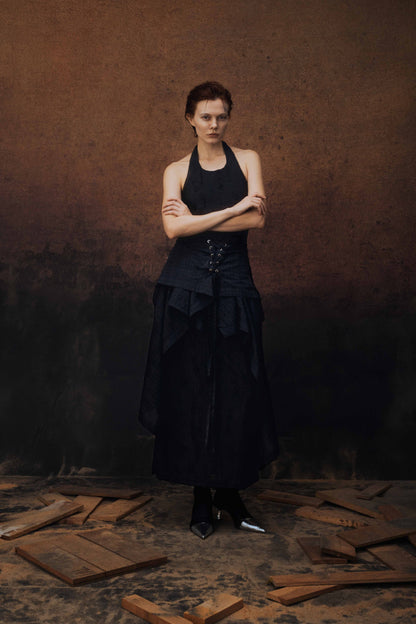 ENCLAVE - TWO-PIECE SLIM FIT “WIERD” LONG DRESS - Black