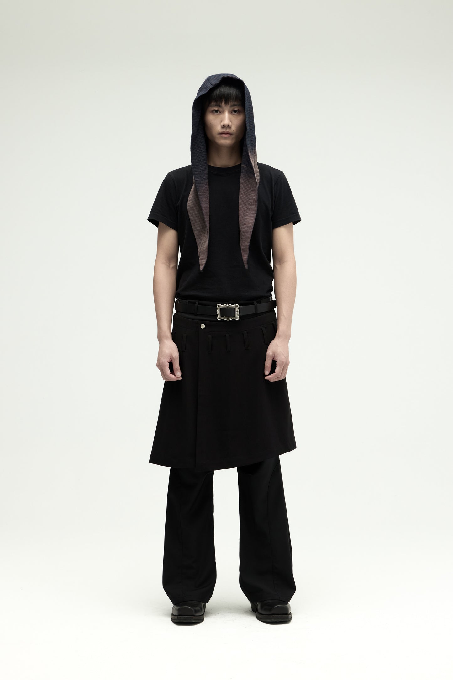 EQUALNEAR - Ammo Belt Flared Pants - Black