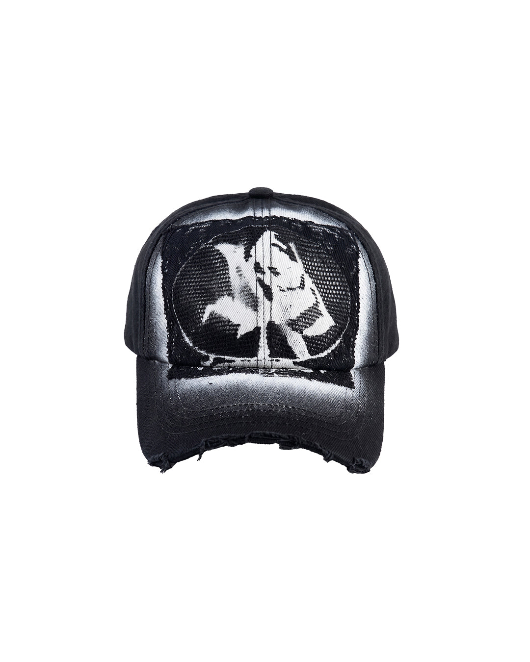 ENCLAVE - LACE-LOOKED SPRAY PRINT "CUT-OFF" CAP - Black
