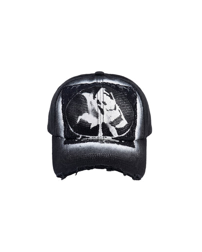 ENCLAVE - LACE-LOOKED SPRAY PRINT "CUT-OFF" CAP - Black