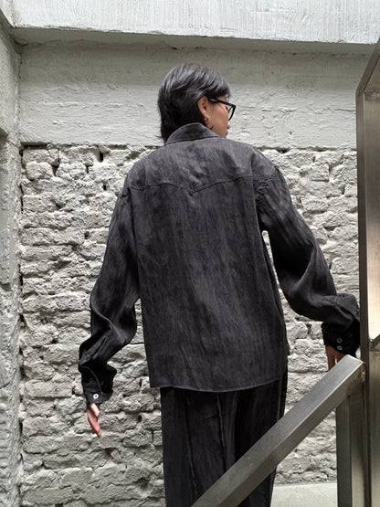 SILVER NINE - Frayed Relaxed Double-Pocket Shirt - Black