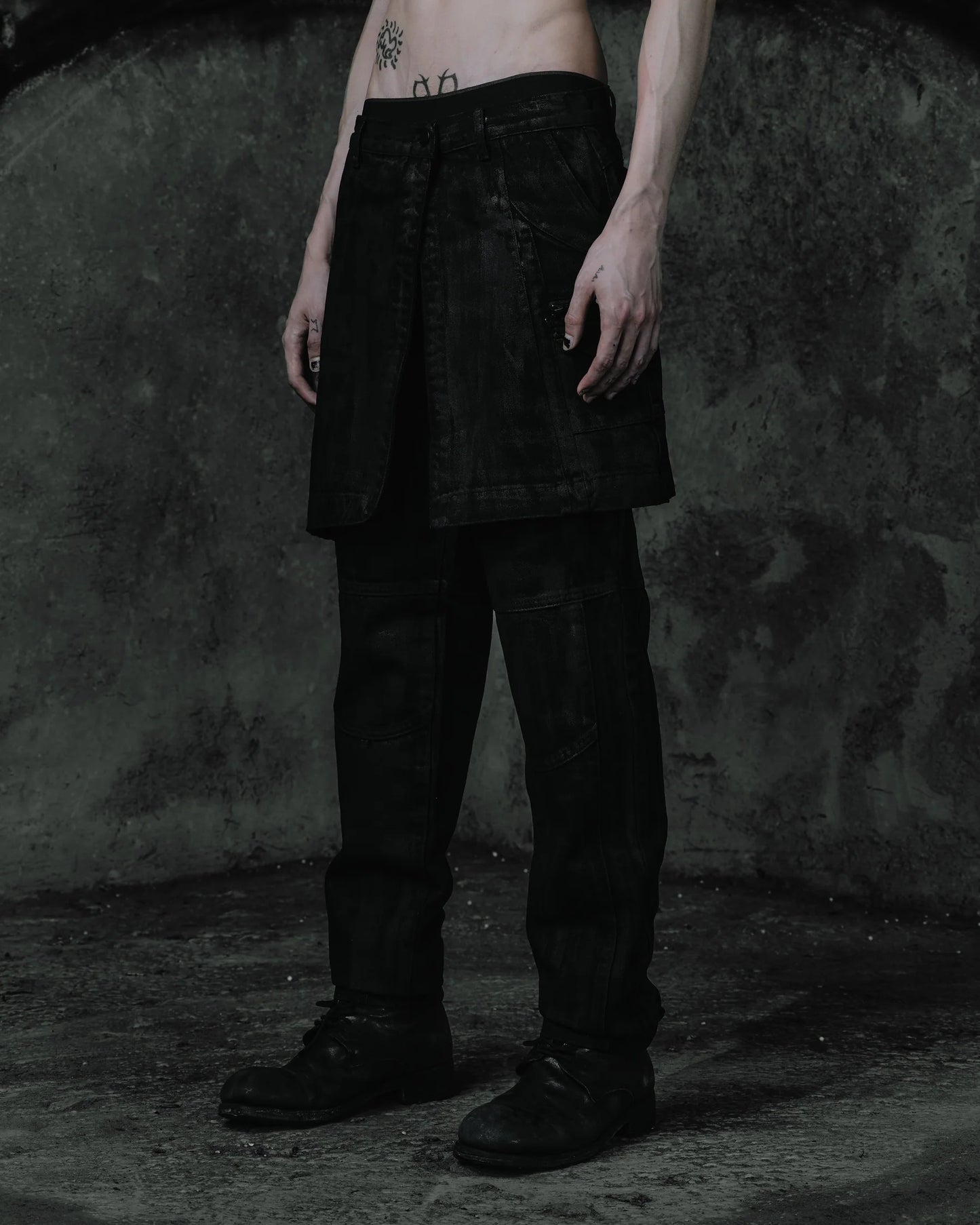 renkè - Coated Skirt-Layer Trousers