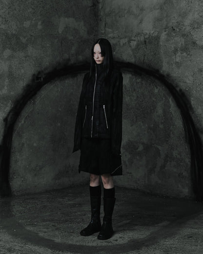 renkè - Coated Slanted Zipper Cargo Shorts