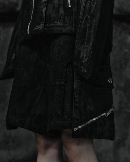 renkè - Coated Slanted Zipper Cargo Shorts