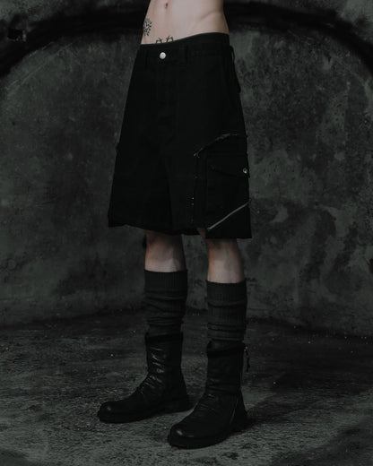 renkè - Slanted Zipper Cargo Shorts