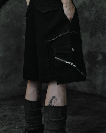 renkè - Slanted Zipper Cargo Shorts