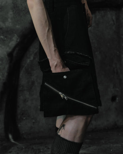 renkè - Slanted Zipper Cargo Shorts