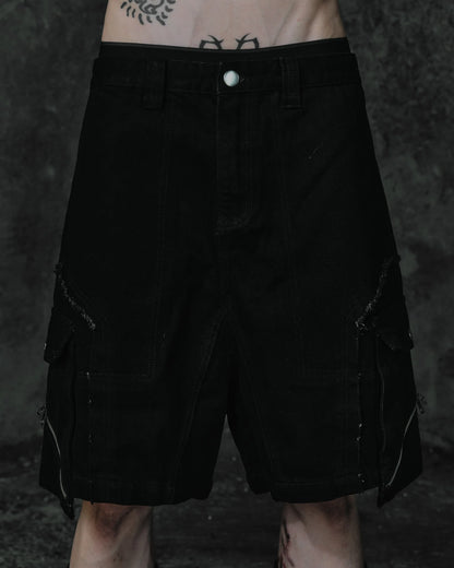 renkè - Slanted Zipper Cargo Shorts