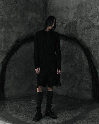 renkè - Coated Slanted Zipper Cargo Shorts