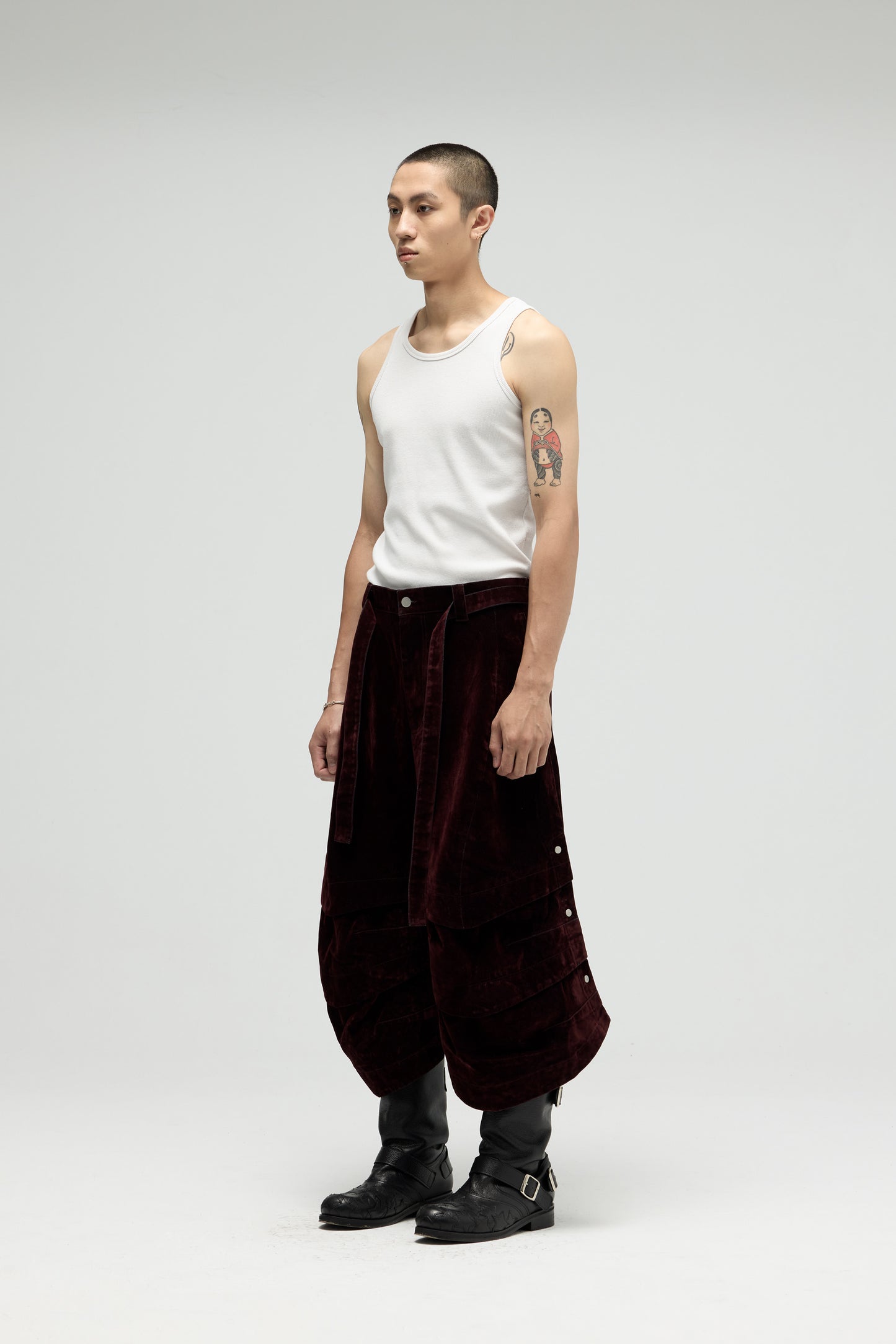 EQUALNEAR - Armor Jorts (Flocked Denim) - Burgundy