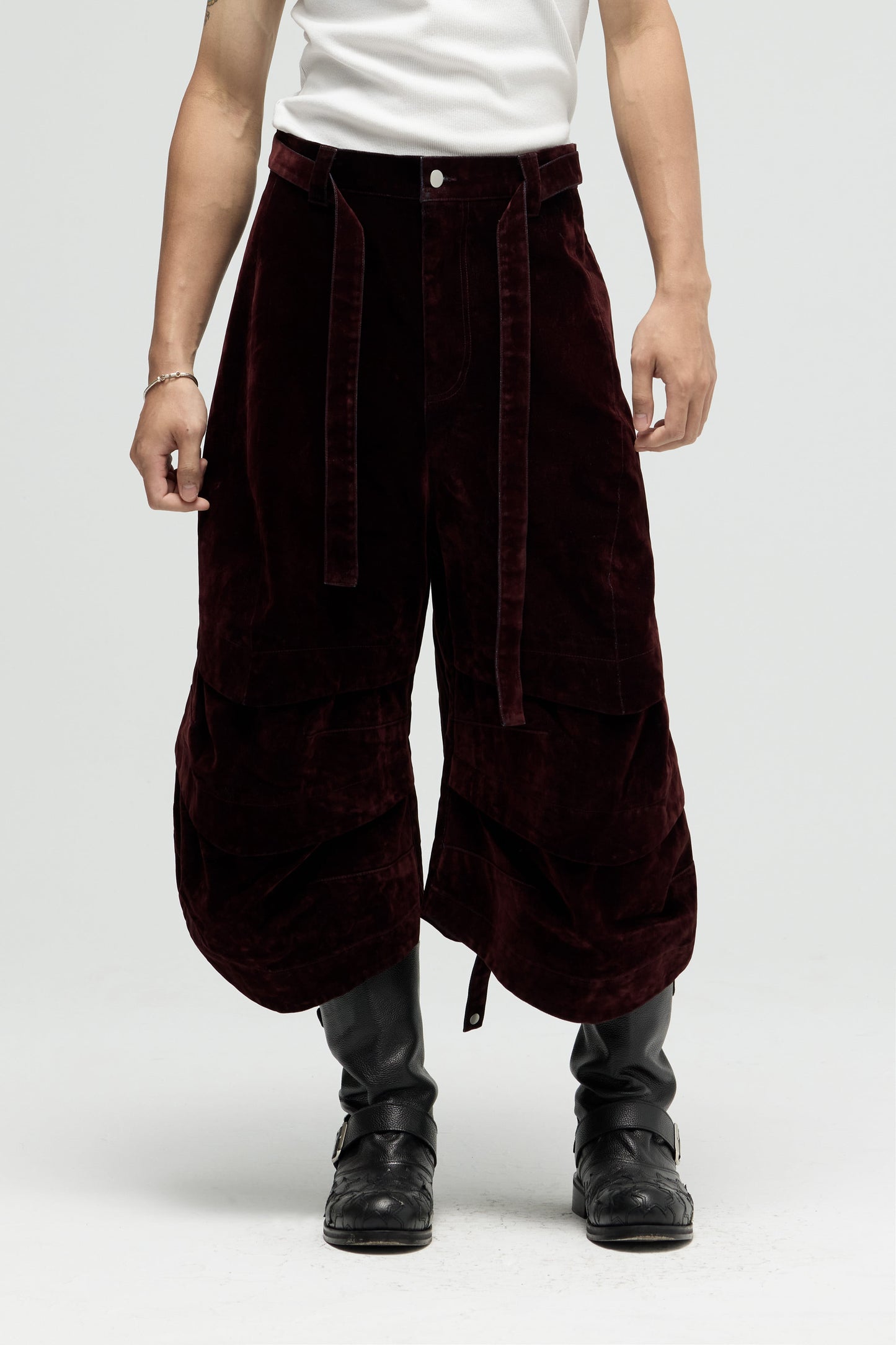 EQUALNEAR - Armor Jorts (Flocked Denim) - Burgundy