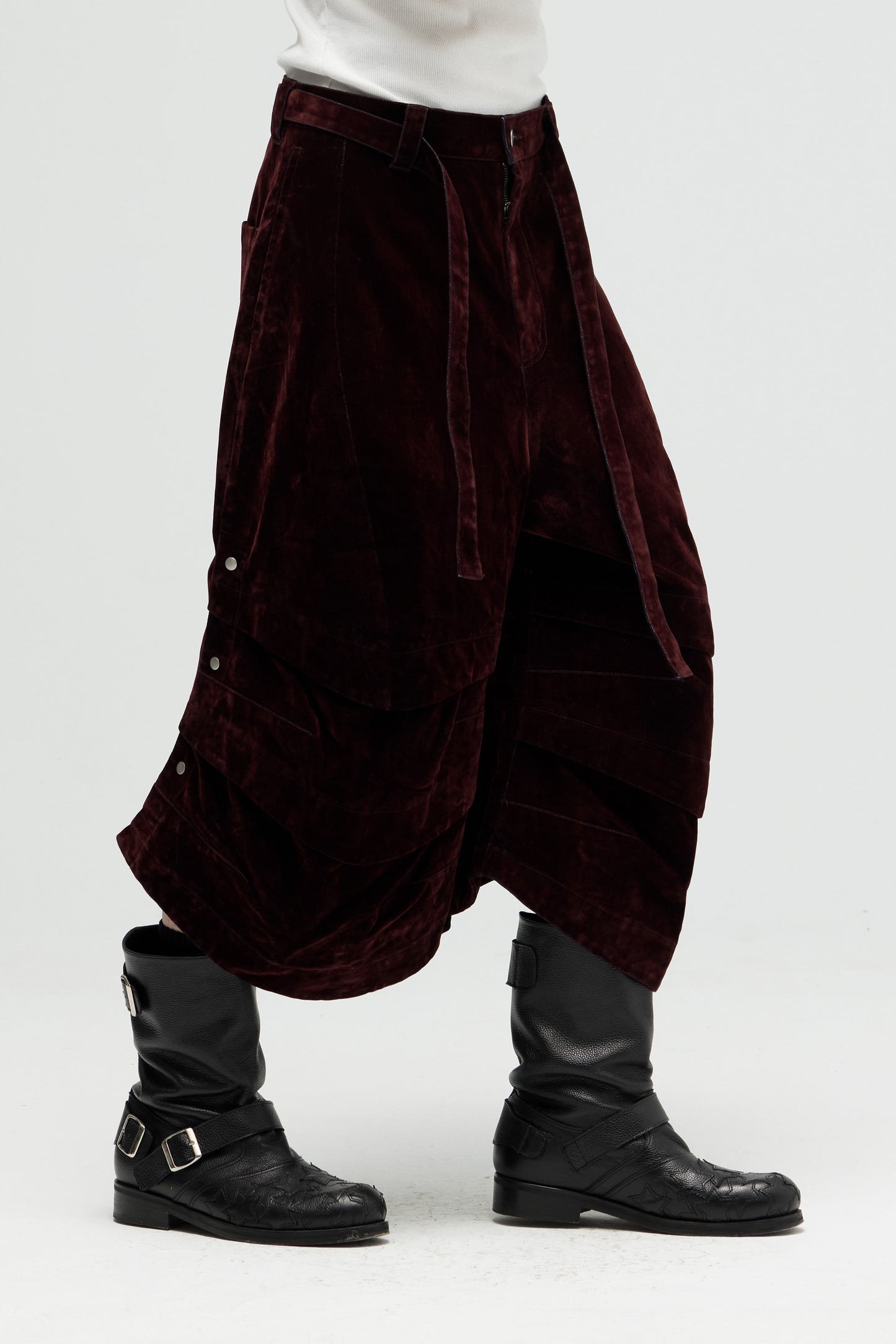 EQUALNEAR - Armor Jorts (Flocked Denim) - Burgundy
