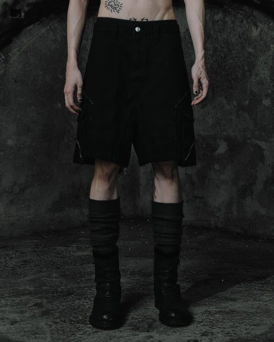 renkè - Slanted Zipper Cargo Shorts