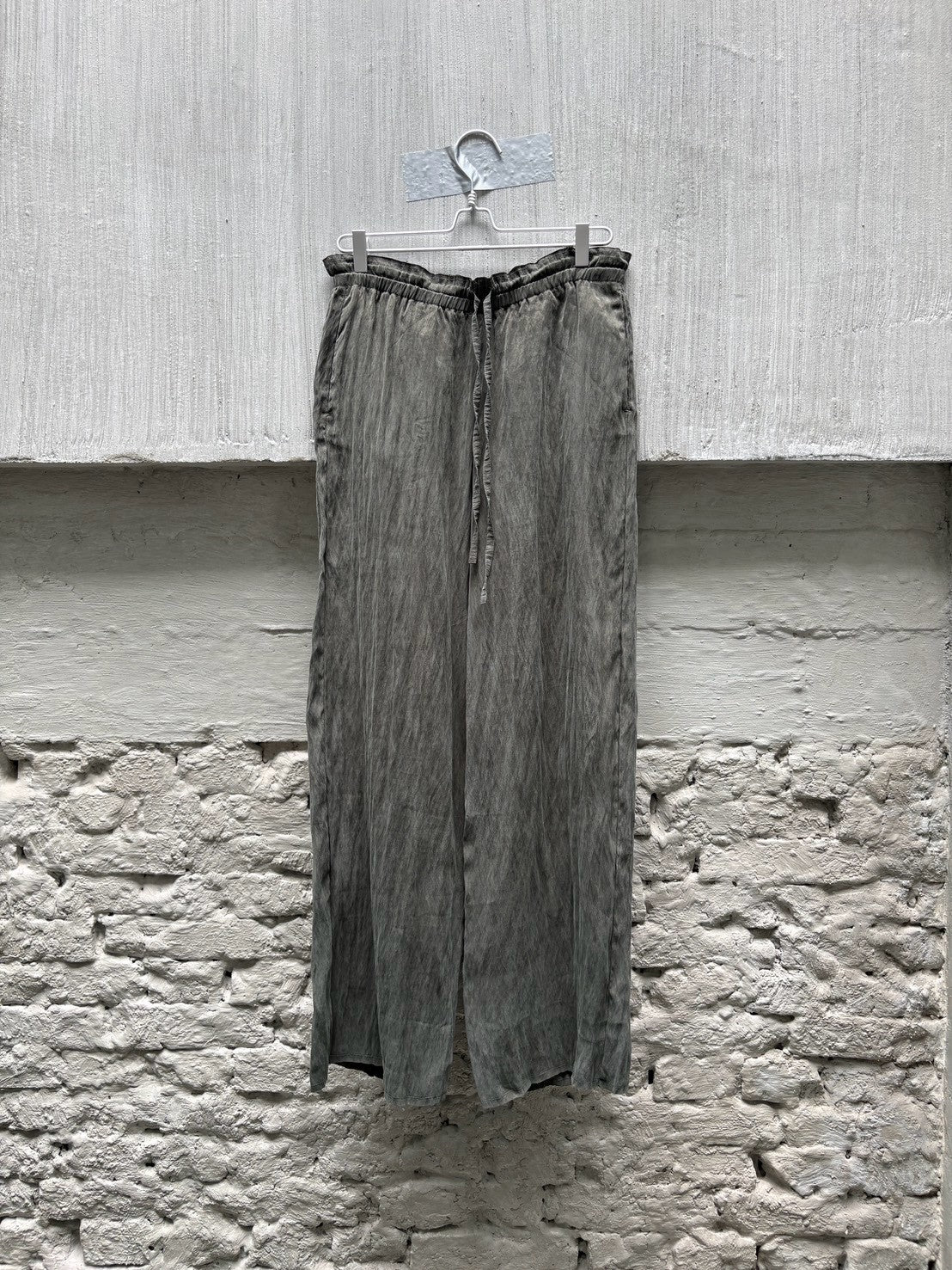 SILVER NINE - Frayed Drawstring Wide-Leg Trousers - Dark Green