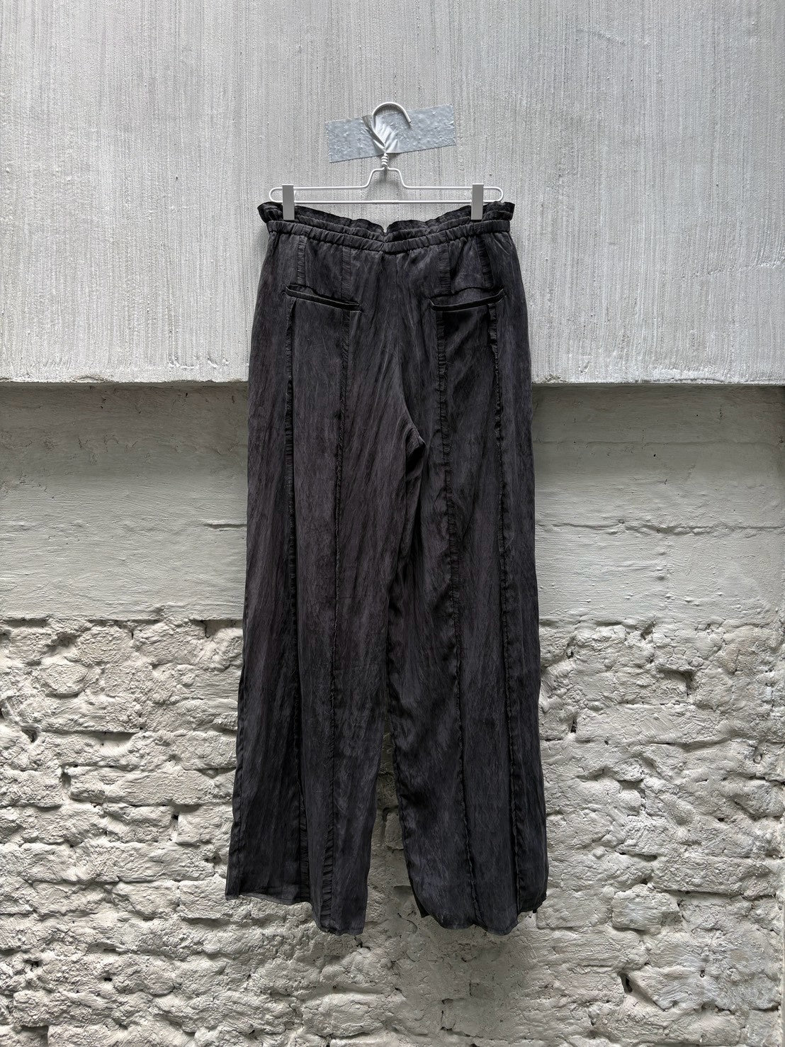 SILVER NINE - Frayed Drawstring Wide-Leg Trousers - Black