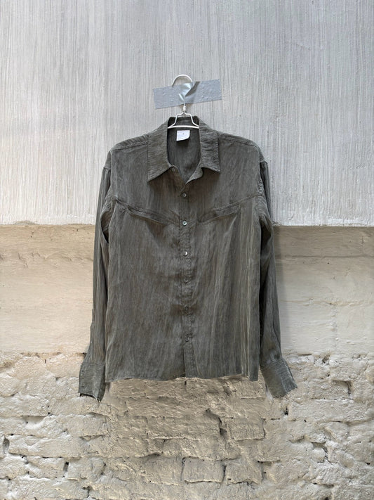 SILVER NINE - Frayed Relaxed Double-Pocket Shirt - Dark Green