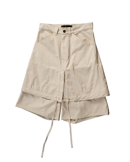 ENCLAVE - TWILL LOOSE-FIT “DROP-TROU” SHORTS - Khaki