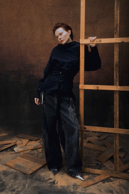 ENCLAVE - BARREL LEG “REBAR” PANTS -  Black